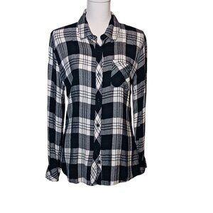Rails Black/Green/White Plaid Rayon‎ Flannel Size M